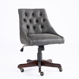 English Elm A&A Handcrafted Sheepskin-Pattern Office Chair with High-Rebound Foam, Solid Wood & Steel Legs, Retro Gray W1143P202751