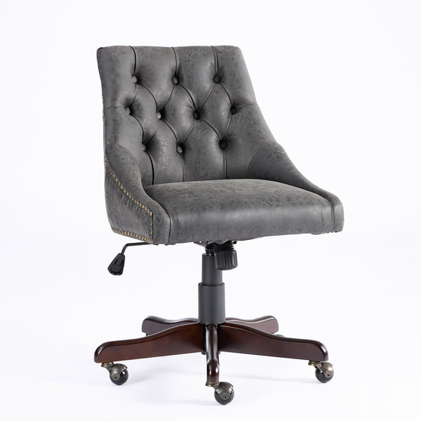 English Elm A&A Handcrafted Sheepskin-Pattern Office Chair with High-Rebound Foam, Solid Wood & Steel Legs, Retro Gray W1143P202751