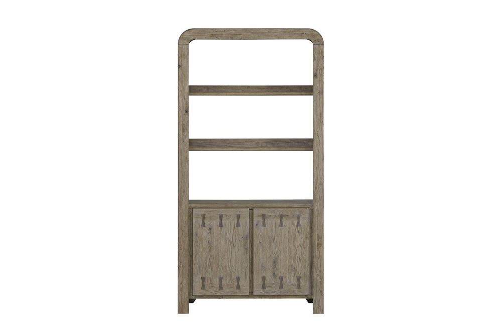 English Elm English Knotty Oak Veneer Tall Bookcase with Bowtie Inlay and Soft Close Doors B2699P443214