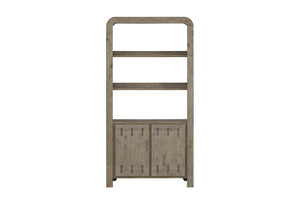 English Elm English Knotty Oak Veneer Tall Bookcase with Bowtie Inlay and Soft Close Doors B2699P443214