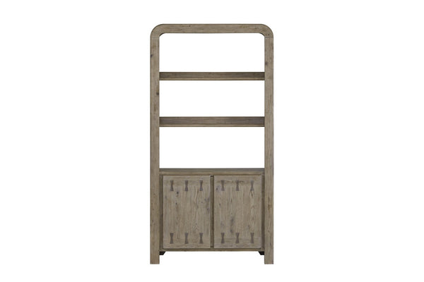 English Elm English Knotty Oak Veneer Tall Bookcase with Bowtie Inlay and Soft Close Doors B2699P443214