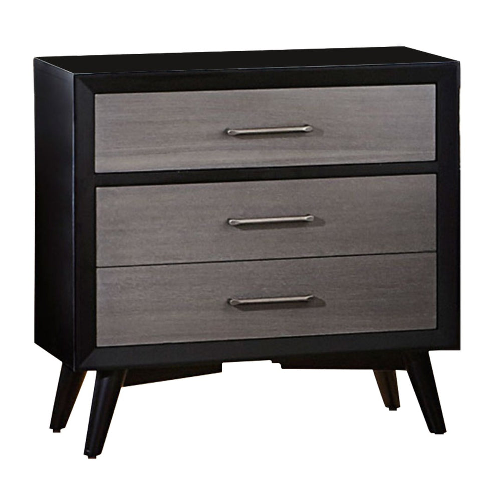 English Elm Contemporary Wooden Three Drawer Nightstand with Flared Legs for Modern Bedrooms B056P204752
