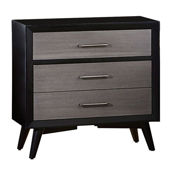 English Elm Contemporary Wooden Three Drawer Nightstand with Flared Legs for Modern Bedrooms B056P204752