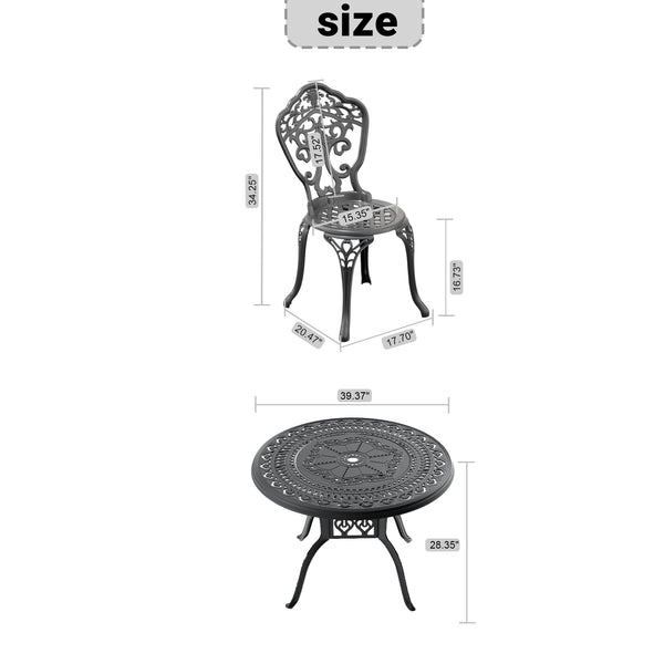 English Elm 3-Piece All-Weather Cast Aluminum Bistro Dining Set With Sleek Black Finish For Outdoor Enjoyment W1710S00213