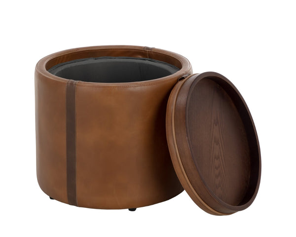 Sunpan BORELLI Storage Ottoman - Stylish Tobacco Tan Faux Leather & Autumn Chestnut Design for Versatile Use 109905V