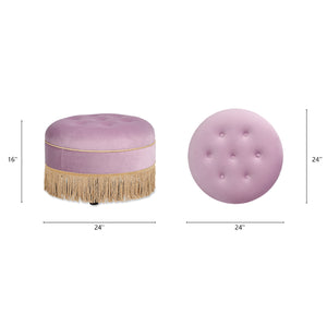 English Elm Yolanda 24" Round Upholstered Accent Ottoman, Lavender Velvet