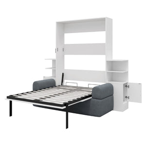 English Elm Full Size Murphy Bed System with Integrated Sofa and Storage Towers for Guest Rooms White+Gray LP000380AAE
