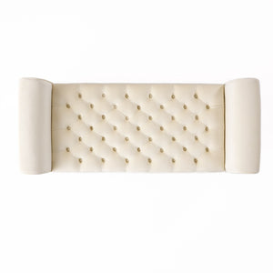 English Elm Lvory Linen Tufted Storage Bench with Rolled Arms and Hidden Lift Top Compartment N770P372389A