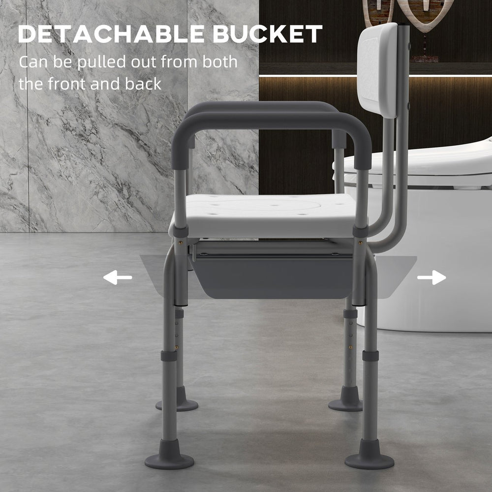 English Elm HOMCOM Adjustable 3-in-1 Shower Chair with Back & Arms, Raised Commode Seat, Suction Feet for Seniors W2225P217468