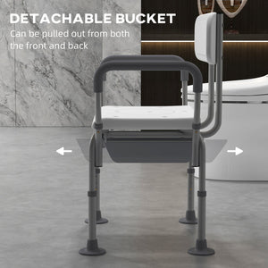 English Elm HOMCOM Adjustable 3-in-1 Shower Chair with Back & Arms, Raised Commode Seat, Suction Feet for Seniors W2225P217468