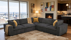 English Elm Coffee Bean Basket Weave Modular Sectional Foam Compressed with Toss Pillows Included B2748S00077