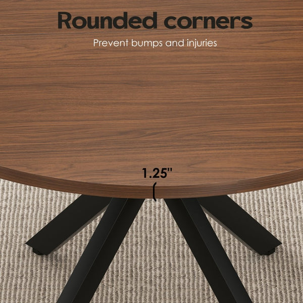 English Elm 47" Round Wood Dining Table Seats Six with Industrial Metal Base for Modern Homes T3623P433924