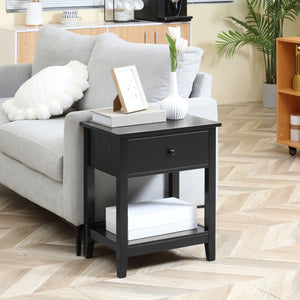 English Elm HOMCOM Modern 2-Tier End Table with Drawer & Open Shelf, Compact Bedroom Living Room Nightstand (95) W2225P173884