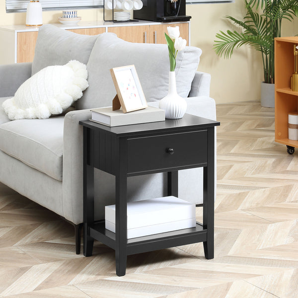 English Elm HOMCOM Modern 2-Tier End Table with Drawer & Open Shelf, Compact Bedroom Living Room Nightstand (95) W2225P173884