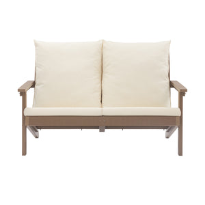 English Elm Outdoor Patio Loveseat Sofa Teak Finish HIPS Wood-Plastic Set with 4" Seat & 8" Back Cushions, UV-Rust Resistant T3609P352399