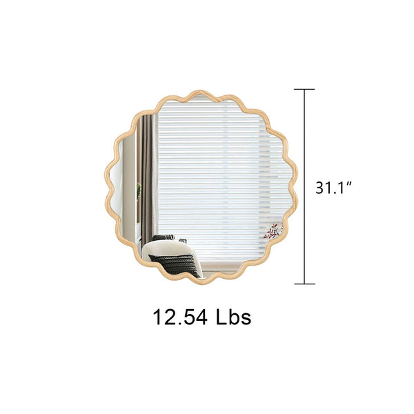 English Elm Solid Wood Wavy Mirror - Modern Wall Art Decor For Bathroom, Bedroom, Living Room & Entryway 36" W1445P189598-GIGA