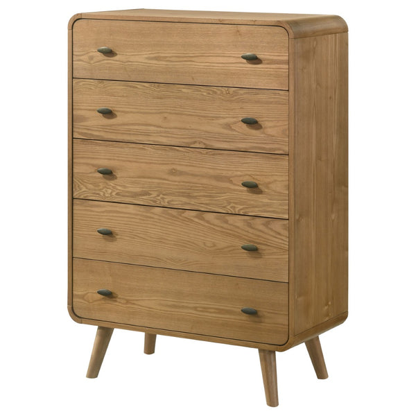 English Elm Winston Five Drawer Ash Veneer Chest Mid Century Bedroom Storage with Felt Lined Top B062P451715