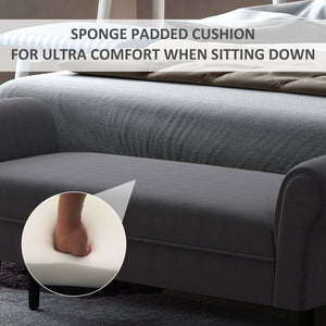 English Elm HOMCOM Upholstered Linen 52" End of Bed Bench with Armrests, Padded Ottoman Seat and Under-Storage Grey W2225P217018