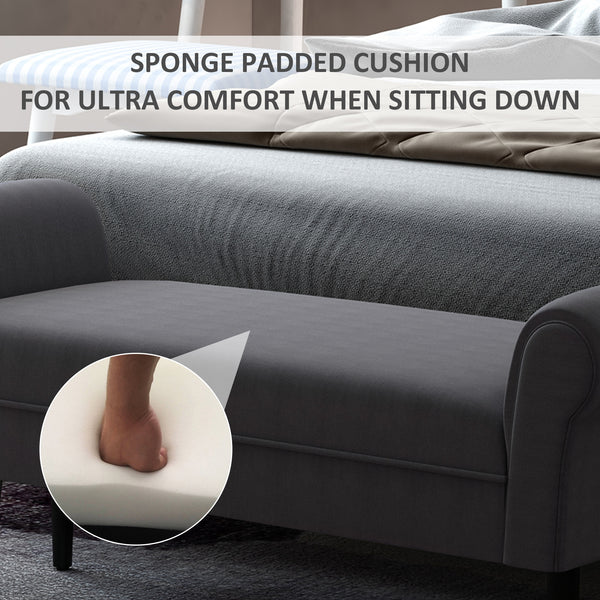 English Elm HOMCOM Upholstered Linen 52" End of Bed Bench with Armrests, Padded Ottoman Seat and Under-Storage Grey W2225P217018