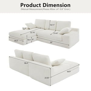 English Elm White corduroy compressed sofa with 3 back cushions & 2 throw pillows—soft, lightweight, durable comfort W3612S00015
