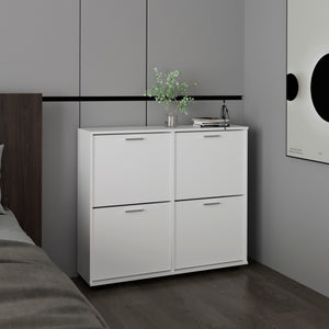 English Elm Shoe Modern 3‑Door Concealed Shoe Cabinet with 3 Shelves, Sturdy Legs, Compact Engineered Wood Storage White 47.64 L x 25.59 W x 4.72 H B097P350293