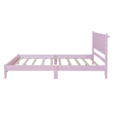 English Elm Queen Size Wood Platform Bed Frame, Retro Style Bed With Rectangular Headboard,No Need Box Spring,Pink