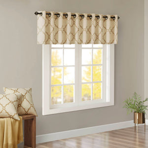 JLA Home Madison Park - Fretwork Metallic Fretwork Print Valance with Grommet Top — Textured Cotton-Blend Light Filter Beige/Gold MP41-3601