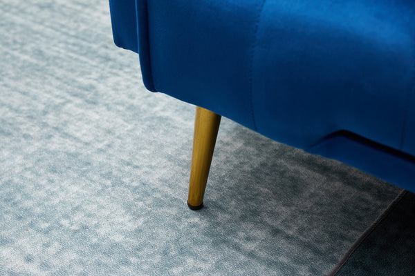 English Elm SOFA Velvet Convertible Sofa Bed with Golden Legs, Solid Wood Frame, Compact Design for Small Spaces Dark Blue B205P246427