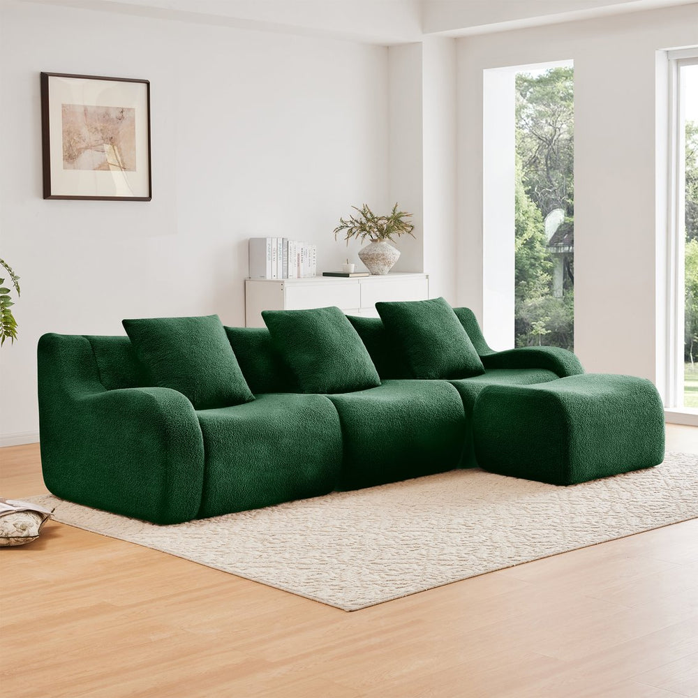 English Elm Boneless Sofa - 3-Seat Teddy Fabric Comfort, No Assembly, Ergonomic Design, Non-Slip Base, Green W714S01441