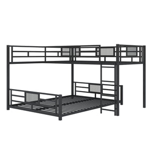 English Elm L-shaped Metal Twin over Full Bunk Bed with Durable Steel Frame, Space-Saving Design and Kid-Friendly Safety Features Black N709P196510B