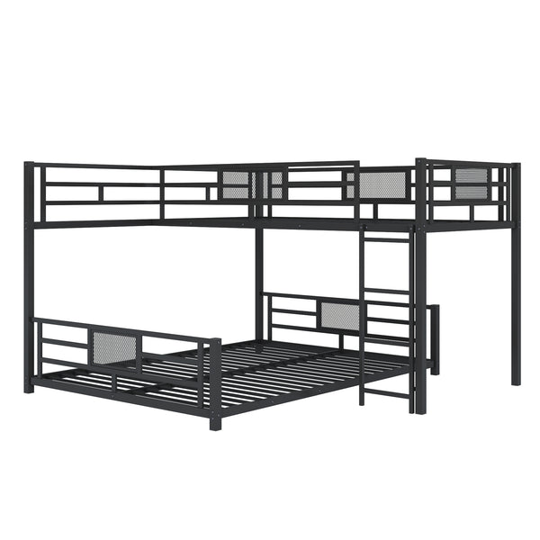 English Elm L-shaped Metal Twin over Full Bunk Bed with Durable Steel Frame, Space-Saving Design and Kid-Friendly Safety Features Black N709P196510B
