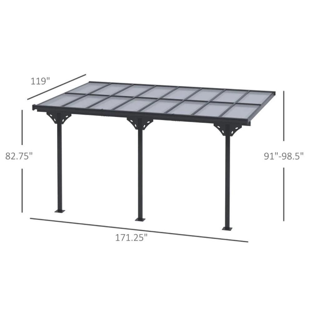 English Elm Wall-mounted Aluminum Pergola with Polycarbonate Roof for Patio Uv and Rain Protection T3971S00179