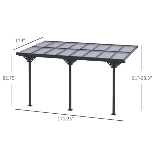 English Elm Wall-mounted Aluminum Pergola with Polycarbonate Roof for Patio Uv and Rain Protection T3971S00179