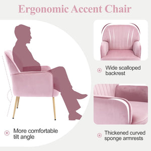 English Elm Velvet Barrel Accent Chair Tufted Shell Back with Metal Legs for Living Room Pink W5722P462513