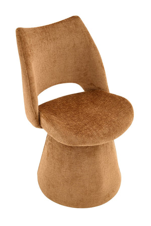 English Elm Modern Chenille Linen Accent Chair Sculptural Hollow Back Swivel Seat for Dining Vanity Brown W3493P452653