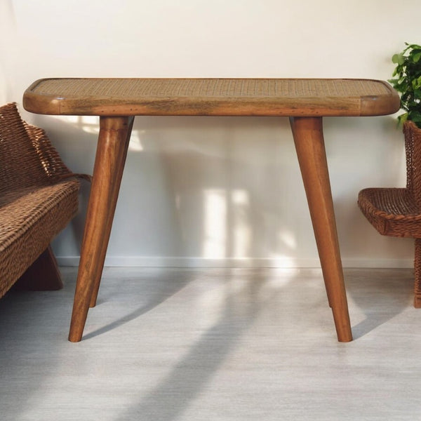English Elm Solid Mango Wood Rattan Bench Hand Woven Seat for Bedroom or Entryway Decor B182P279188