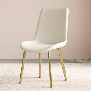 English Elm Dining Chairs Set of 2 White PU Leather with Gold Metal Legs, Ergonomic Modern Luxe Dining Seating W2700P361669