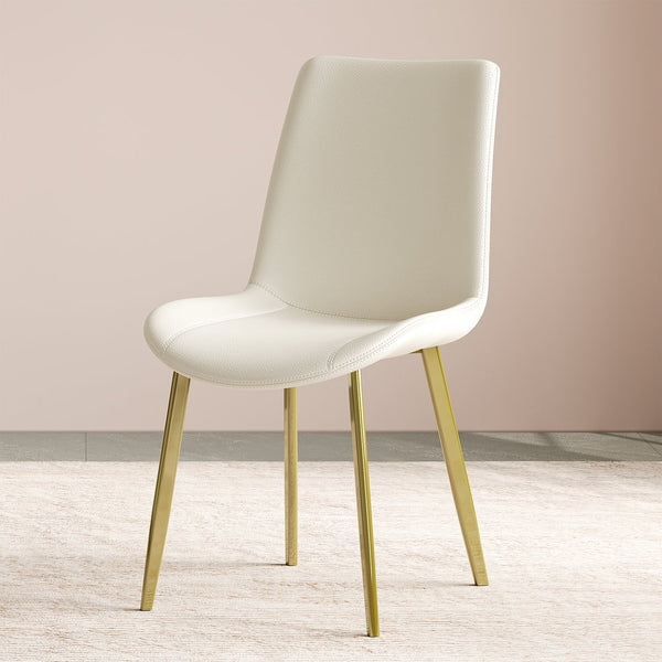 English Elm Dining Chairs Set of 2 White PU Leather with Gold Metal Legs, Ergonomic Modern Luxe Dining Seating W2700P361669