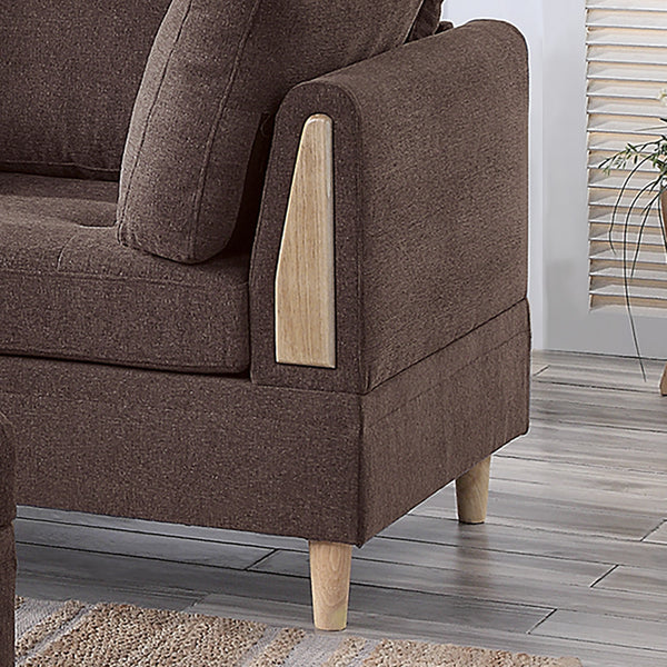 English Elm 3 Piece Sectional Set Reversible Chaise & Storage Ottoman in Chocolate Chenille with Tufted Cushions and Pillows B089S00179