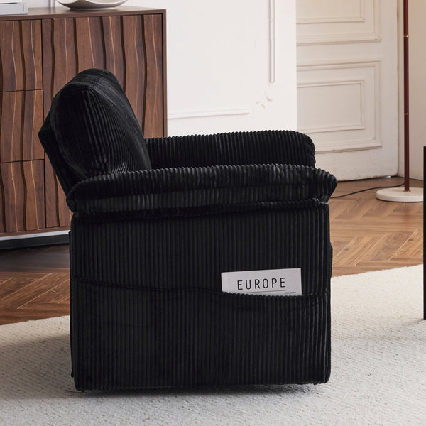 English Elm 33 Inch Oversized Swivel Corduroy Lounge Chair with Plush Chenille Cushioning and Support Springs Black W1829P265018