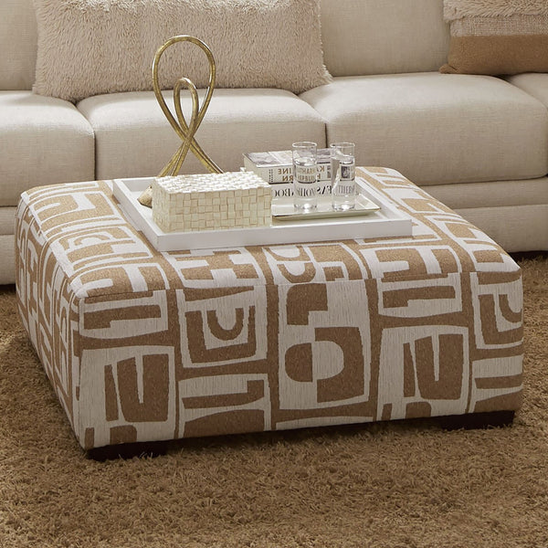 English Elm Modern Square Ottoman with Wooden Legs 42"x42" Plush Top Transitional Accent Seating for Home Decor Ivory,Tan 43 L x 43 W x 16 H B2741P355180