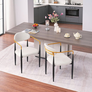 English Elm Modern Upholstered Dining Chairs Set of 2 Beige Fabric Gold Arm Black Frame W5501P462415