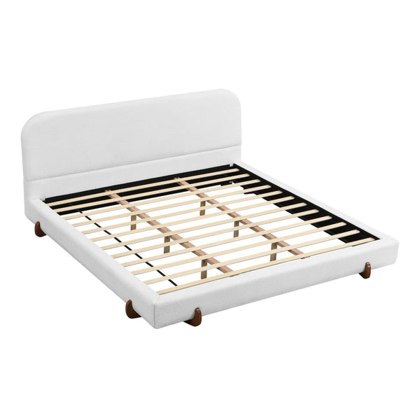 English Elm Unique White Upholstered King Bed Rubberwood Legs Sculpted Panels Modern Bedroom N769K460510W