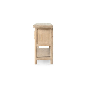 English Elm Rowan Reclaimed Pine Sideboard with Hand-carved Pulls and Open Display Shelf B2719P474454
