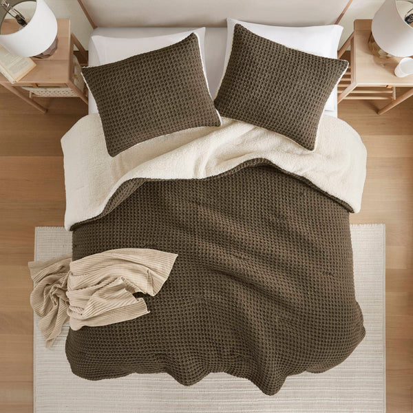 English Elm Waffle Soft Chenille Comforter Set Twin with Ivory Sherpa Reverse, Hypoallergenic Down-Alternative Fill Brown 21.26 L x 21.26 W x 12.99 H B035P294135
