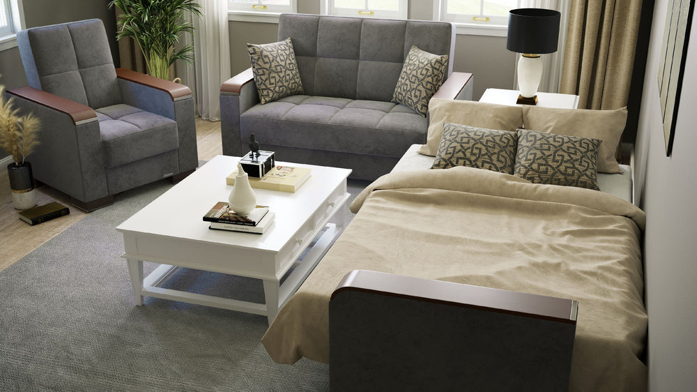 English Elm PrimeNest ZenAero X Upholstered Convertible Loveseat with Storage, Microfiber Comfort, Space-Saving Design Gray B030P281765