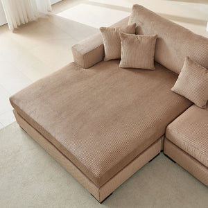 English Elm 148.03'' Mid Century Modern 4 Seat Sectional Sofa with Reversible Chaise for Living Room Brown W876S00328