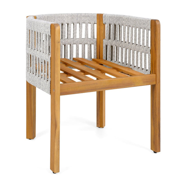 English Elm Acacia Wood Outdoor Dining Chair Set with Rope Arms and Waterproof Cushions N779P279983H