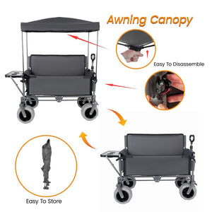 English Elm 3-in-1 Collapsible Wagon with Canopy Bench Tabletop and All-terrain Wheels for Camping Gray W2932P417652