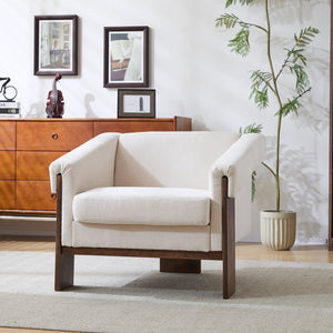 English Elm Christopher Knight Home® - 34" Mid-Century Modern Accent Chair Sierra Vintage PU Leather Deep Cushions Wide Armrests Retro Flair Beige N767P210787E